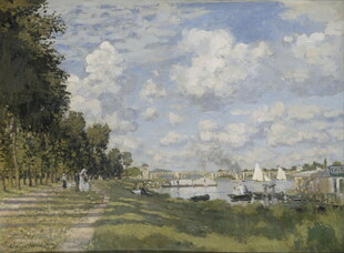 河畔风景油画