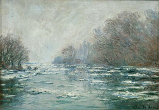 冬日河流风景油画