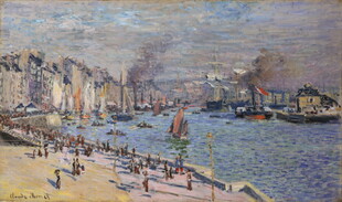 河畔城市风景油画