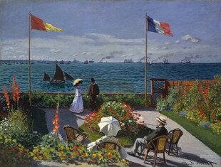 海边花园中的悠闲场景