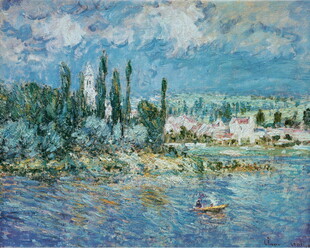 河畔风景油画
