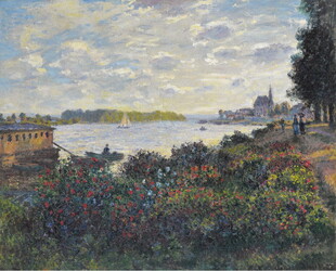 河畔风景油画