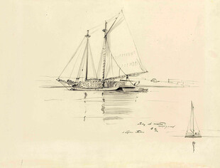海上帆船素描图