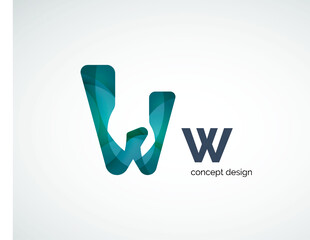 蓝绿色字母W标志设计