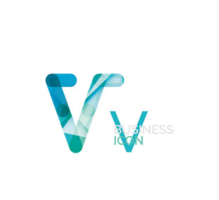 蓝绿渐变水彩风格字母V