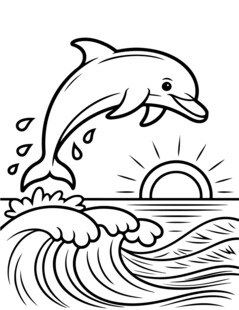 海豚跃浪迎日出