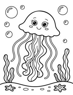 可爱水母海底世界插画