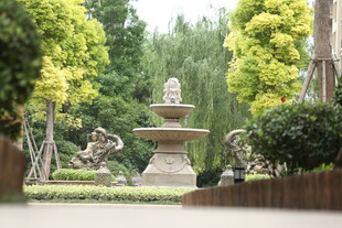 花园中的精致喷泉景观