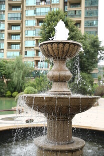 户外双层石质喷泉景观