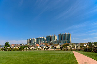 城市旁的开阔绿地与建筑