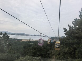 山间缆车穿梭于美景之中