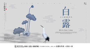 白露时节水墨风荷花图景