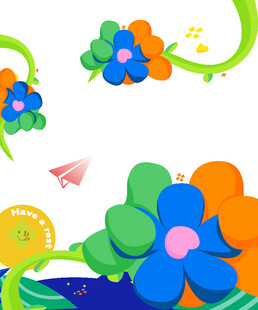 多彩花卉童趣插画场景