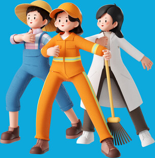 多样职业装扮的卡通人物