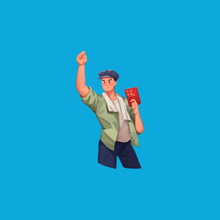 举臂男子手持红色物件