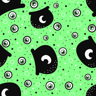 绿色底黑色卡通怪物图案