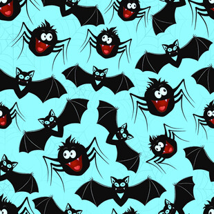 蓝底蝙蝠蜘蛛无缝图案