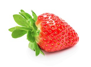 鲜红草莓带绿叶