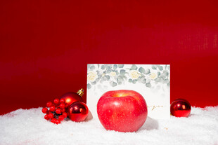 圣诞雪景中的红苹果卡片