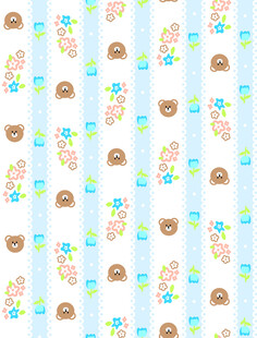 小熊花卉条纹图案背景