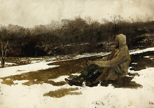 雪地中孤独的人物身影