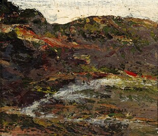 山间溪流风景油画