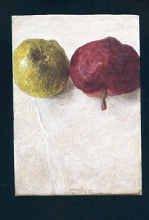 两个色泽各异的新鲜果实