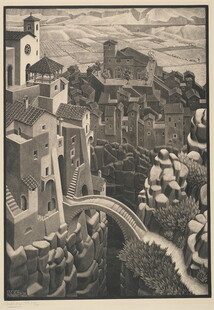古老村庄风景木刻版画