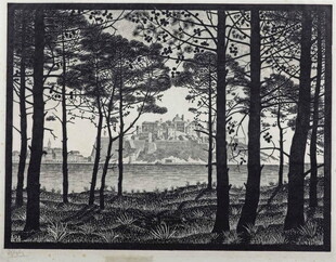 森林风景黑白版画