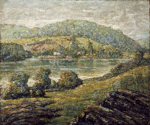 田园河畔风景油画