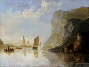 海上帆船与山峦风景图