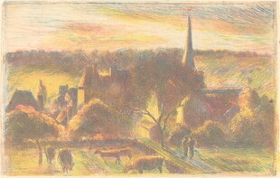 乡村黄昏美景油画