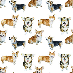 可爱柯基犬无缝图案设计