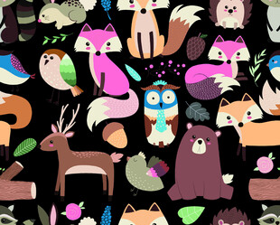 多彩森林动物图案背景