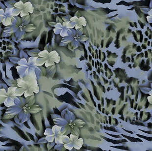 蓝绿花卉与纹理图案