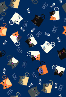 猫咪图案的深蓝色背景布料