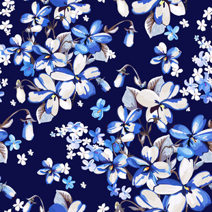 蓝白花卉图案布料纹理