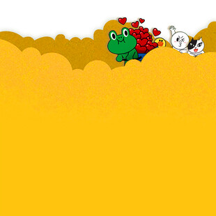 卡通青蛙与瓢虫在黄背景中