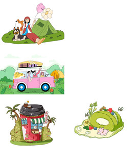 卡通风格户外场景插画