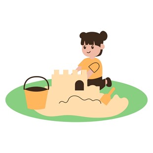 小孩在沙坑快乐玩沙