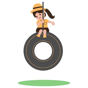 女孩坐轮胎上享受悠闲时光