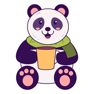 可爱熊猫手持杯子喝饮品