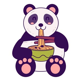 熊猫惬意吃面条