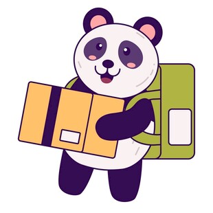 背着背包搬箱子的熊猫