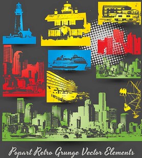 复古城市地标图案元素