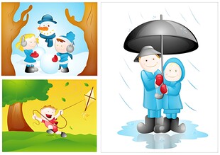 雨中童趣插画