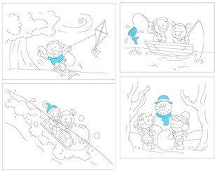 卡通人物水上冒险四格漫画
