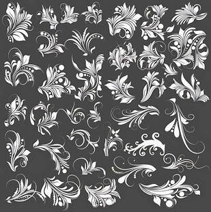 黑白花卉装饰图案素材