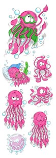 可爱多彩章鱼插画元素