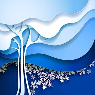冬日剪纸风雪景树图案